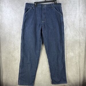 Wrangler Denim Jeans Mens 36x34 Dark Blue Fleece Lined Carpenter Workwear Winter